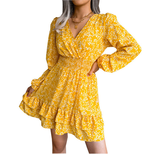 Color-Yellow-Spring Summer Women Clothing Sexy Floral Chiffon Dress Women-Fancey Boutique