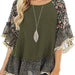 Color-Army Green-Spring Summer Women Clothing Batwing Sleeve Color Blocking Leopard Floral Print Mid Length Sleeves T Shirt-Fancey Boutique