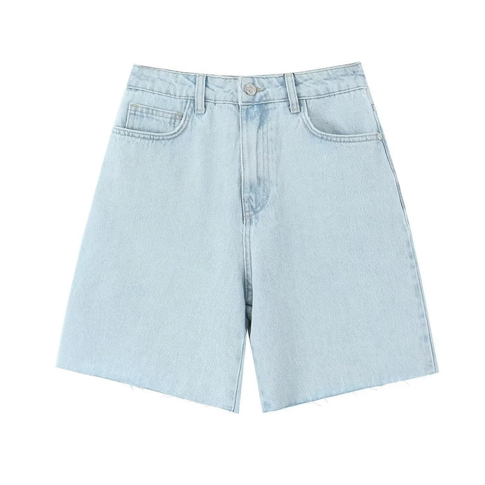 Color-Light Blue-Summer High Waist Straight Long Denim Shorts Casual Denim Shorts Shorts-Fancey Boutique