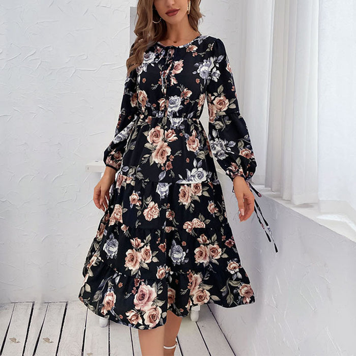 Color-Women Wear Long Sleeve Vintage Floral Dress Autumn-Fancey Boutique