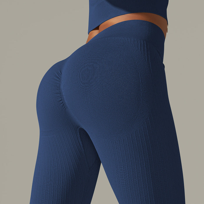 Color-Trousers-Dark Blue-Seamless Knitted Peach Hip Raise Solid Color Tight High Waist Yoga Pants Sports Running Fitness Pants Women-Fancey Boutique