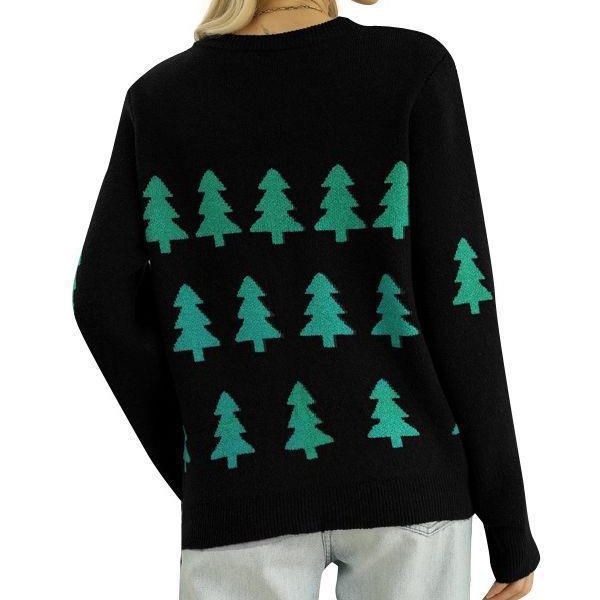 Color-Christmas Tree Jacquard Christmas Sweater Women Casual Pullover Sweater-Fancey Boutique