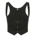 Color-Black-Autumn Winter Outerwear Square Collar Sling Vest Waist Lifting Chest Button Solid Color Top-Fancey Boutique
