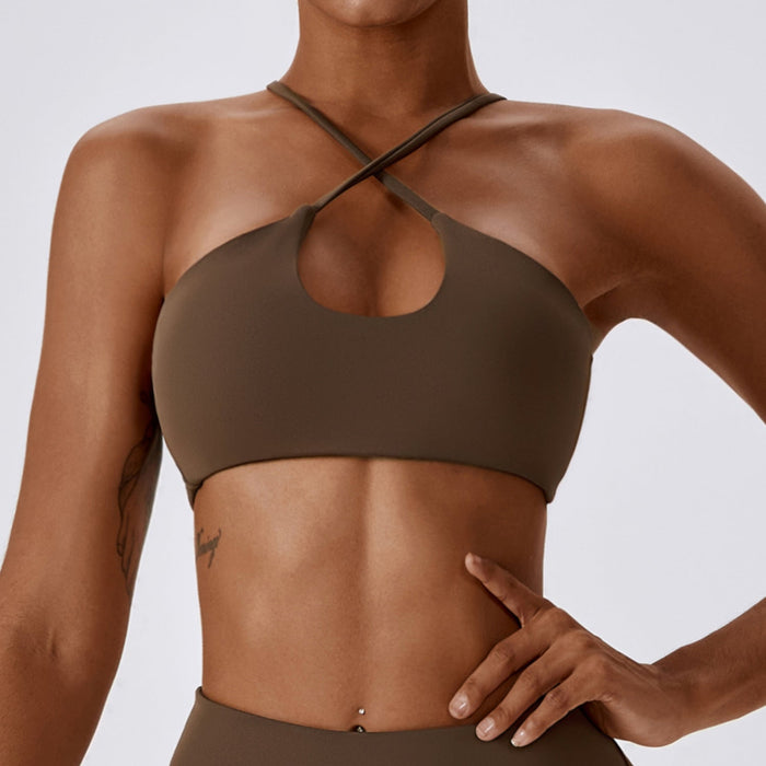 Color-Coke Tea Coffee Color-Cross Push Up Beauty Back Yoga Bra Running Exercise Underwear Quick Drying Nude Feel Fitness Vest Top-Fancey Boutique