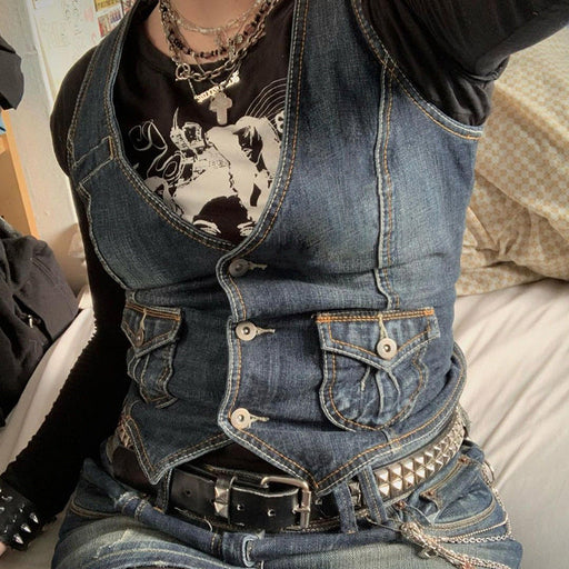 Color-Slim Denim Vest Women-Fancey Boutique