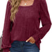 Color-Burgundy-Temu Autumn Winter Women Sunken Stripe Square Collar Casual Long Sleeve Top-Fancey Boutique
