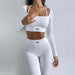 Color-White-Solid Color Knitted Letter Graphic Body Hugging Set round Neck Long Sleeve Short Top High Waist Skinny Leggings Two Piece Set Women-Fancey Boutique