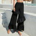 Color-Black-Summer Women Clothing Beach Vacation Solid Color Ruffles Stitching Wide Leg Pants-Fancey Boutique