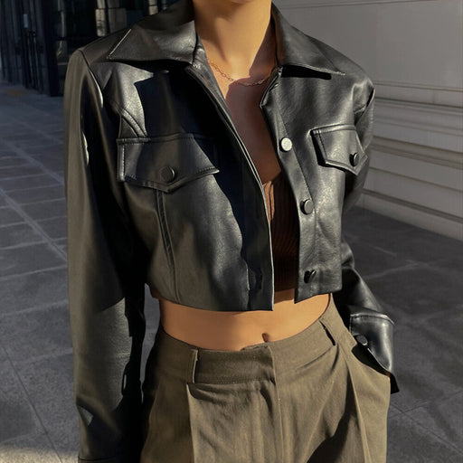 Color-Autumn Winter Women Clothes Sexy Cropped Sexy Motorcycle Clothing Women Leather Top Coat-Fancey Boutique
