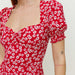 Color-Women Clothing Square Collar Lantern Short Sleeve Printed Slit Hemline Hem Maxi Dress-Fancey Boutique