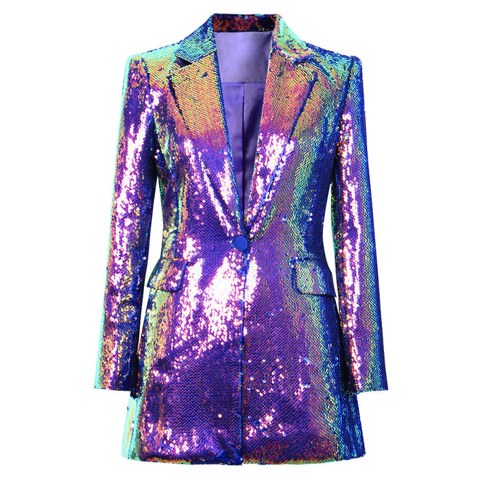 Color-Multi-Spring Autumn Cool Color Heavy Embroidery Sequ Women Blazer Collar One Button Coat-Fancey Boutique