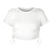 Color-White-Summer Sexy Sunken Stripe Cropped Short Drawstring Lace up round Neck Short Sleeve T shirt Women Top-Fancey Boutique