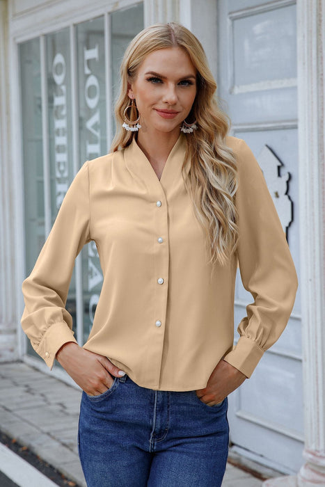 Color-Apricot-Women Clothing Spring Autumn Long Sleeve Shirt Women Popular Button Top-Fancey Boutique
