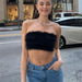 Color-Spring Sexy Fried Street Women Clothing Sexy Off The Shoulder Sling Sweet Furry Ultra Short Vest-Fancey Boutique