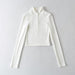 Color-White-Top Women Autumn Sexy Collar Slim Fit Short Bottoming Shirt Long Sleeve T shirt-Fancey Boutique