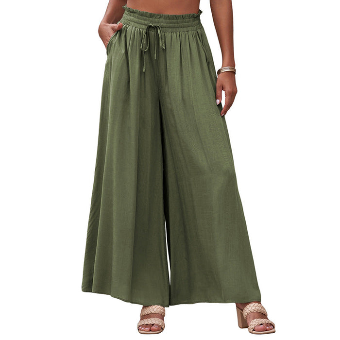 Color-Green-Summer Tied High Waist Wide Leg Pants Women Loose Casual Pants-Fancey Boutique
