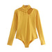 Color-Yellow-Clothing Spring Sexy Bow Tie Hollow Out Cutout out Expose Clavicle Long Sleeve Slim Bodysuit-Fancey Boutique