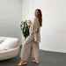 Color-Cotton Linen Suit Cardigan Long Sleeved Top Pocket Wide Leg Trousers Two Piece Set-Fancey Boutique