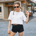 Color-White Short T shirt Women Summer Trendy Solid Color Loose Slimming Short Sleeve T shirt BM Cropped Outfit Top-Fancey Boutique