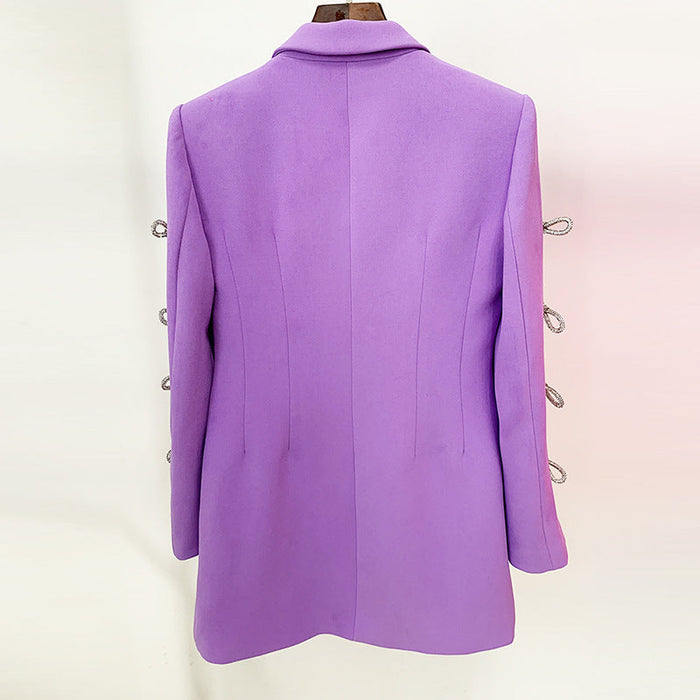 Color-Dyed Fabric Dignified Sense of Design Sleeve Hollow Out Cutout Jeweled Bow Pearl Blazer Dress-Fancey Boutique