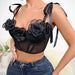 Color-Steel Ring Boning Corset Floral Mesh Slim Fit See Through Beauty Back Sexy Sling Vest-Fancey Boutique