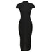 Color-Black-Fall Women Clothing Short Sleeve round Neck Slim Sheath Dignified Sense of Design Dress for Women-Fancey Boutique