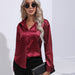 Color-Burgundy-Satin Shirt Women Satin Artificial Silk Long Sleeve Shirt Spring Summer Women Clothing-Fancey Boutique