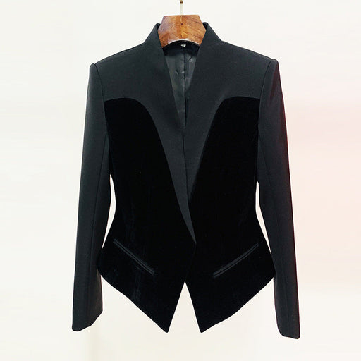 Color-Black-Autumn Winter Stars Slim Structure Profile Velvet Stitching Blazer-Fancey Boutique