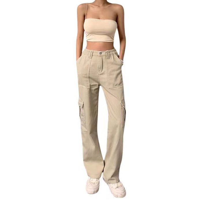 Color-Slim High Waist Multi Pocket Cargo Pants Women-Fancey Boutique