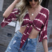 Color-Spring Summer Sexy Cropped off Shoulder Ruffle Sleeve Tie Dyed Printed Top Women Bow Bandage-Fancey Boutique