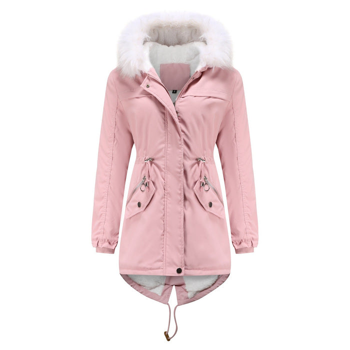 Color-Parka Women Plus Size Mid-Length Fleece Lined Coat Women Warm with Fur Collar Loose Winter Coat Plus Size-Fancey Boutique