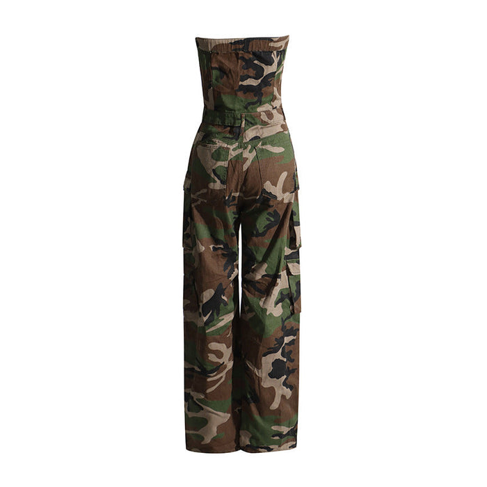 Color-Personalized Fashionable Camouflage Pattern Women Jumpsuit Bandeau Slim Fit Slimming Work Clothes Women Casual Pants-Fancey Boutique
