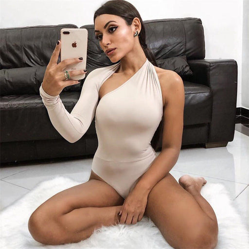 Color-Fall Winter Women Clothing Sexy Backless Halter Long Sleeve Tight Bodysuit Women Bodysuit-Fancey Boutique