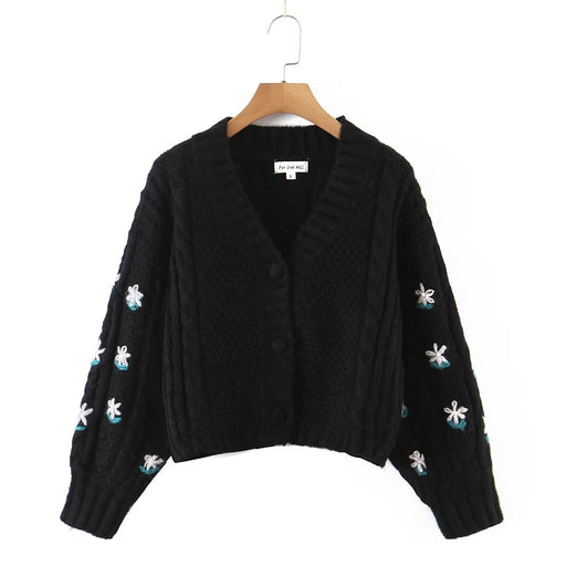 Color-Multi-Autumn Winter Women Clothing Handmade Embroider Cardigan Sweater Top-Fancey Boutique