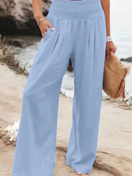 Color-skyblue-Spring Summer Women Casual Trousers Casual Cotton Distressed Mid Waist Trousers Outer Wear-Fancey Boutique