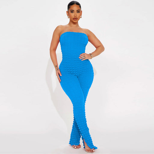 Color-Women Clothing Bubble Grid Tube Top Jumpsuit-Fancey Boutique