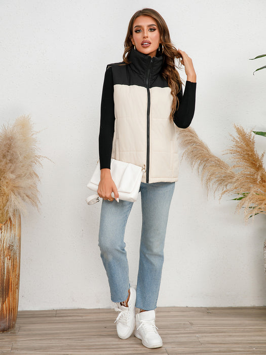 Color-Winter Coat Woman Cotton Dress Vest Zipped Stand Collar Warm Vest Coat-Fancey Boutique