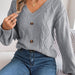 Color-Autumn Winter Solid Color V neck Buttons Twist Lantern Sleeve Pullover Sweater Women Clothing-Fancey Boutique