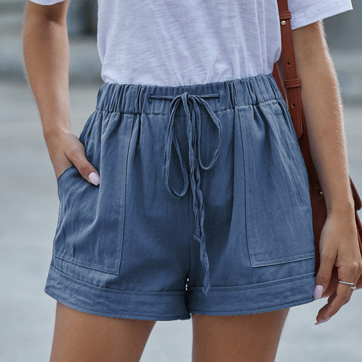 Color-Blue-Casual Tencel Shorts for Women Summer Solid Color Elastic Waist Sports Beach Pants-Fancey Boutique
