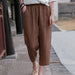 Color-Brown-Cotton Linen Women Clothing Spring Summer Artistic Cotton Linen Casual Pants Linen All Matching Slimming Cropped Pants Baggy Pants-Fancey Boutique