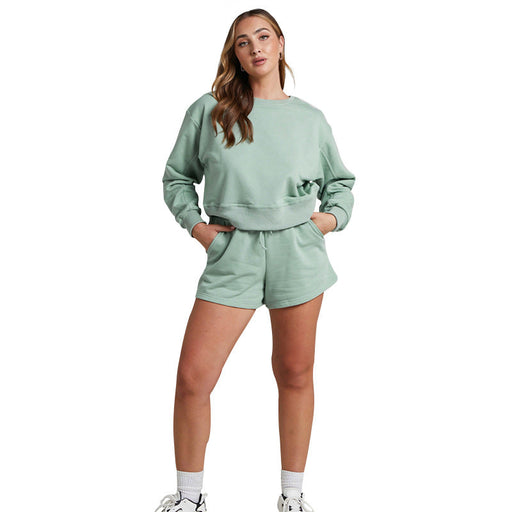 Color-Green-Solid Color Long Sleeve Sweaters Women Clothing Short Two-Piece Casual Shorts Suit-Fancey Boutique