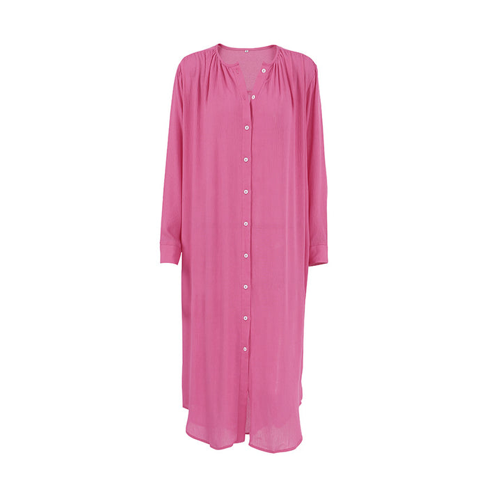 Color-Simple Loose Pink Maxi Dress Ladies Homewear Women-Fancey Boutique