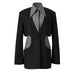 Color-Dark Gray-Minority Laminated Stitching Design Side Waist Hollow Out Cutout Cut Cut Faux Two Piece Blazer for Women-Fancey Boutique