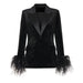 Color-Black-Spring Autumn Velvet Women Ostrich Feather Jacket Blazer-Fancey Boutique