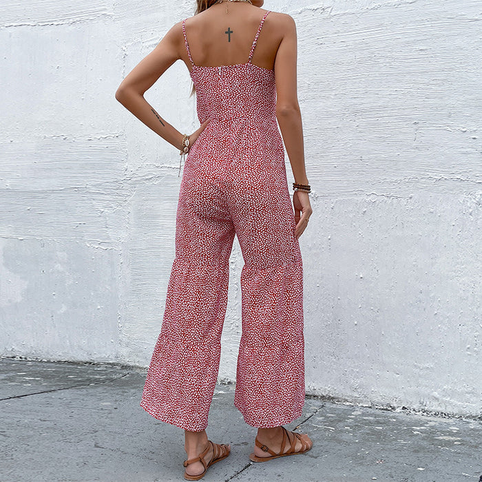 Color-Summer Slim Strap Red Wide Leg Jumpsuit-Fancey Boutique