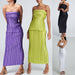 Color-Summer Solid Color Suit Women Sexy Tube Top Top Skirt Two Piece-Fancey Boutique