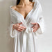 Color-Autumn Winter Long Sleeve Nightgown White with Feather Fashion Bowknot Pajamas Satin Long Ladies Homewear-Fancey Boutique