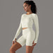 Color-Long Sleeve Shorts Suit-Milky White-Yoga Wear Suit Seamless Breathable Vest Sports Underwear High Waist Hip Lift Fitness Pants Suit-Fancey Boutique