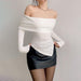 Color-Fashionable off Shoulder Irregular Asymmetric Long Sleeve Top Autumn Simple Solid Color Top-Fancey Boutique