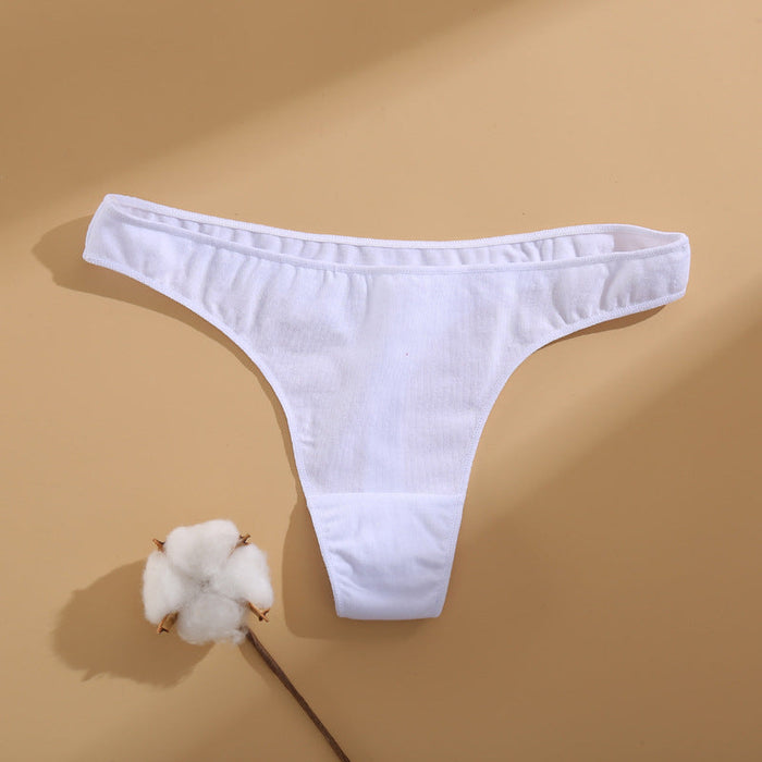 Color-White-Women T-Back Basic Cotton Underwear Solid Color Sexy High Split Briefs-Fancey Boutique